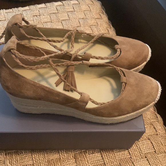 Ann Taylor Elsa Suede Espadrille Wedge—Toasted Almond ankle wrap sandal - Picture 8 of 9